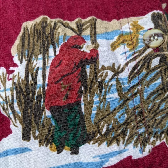 VINTAGE Mens PUNCH Red Hunting Fishing Camping Novelty Long Sleeve Button Down L - Picture 7 of 7